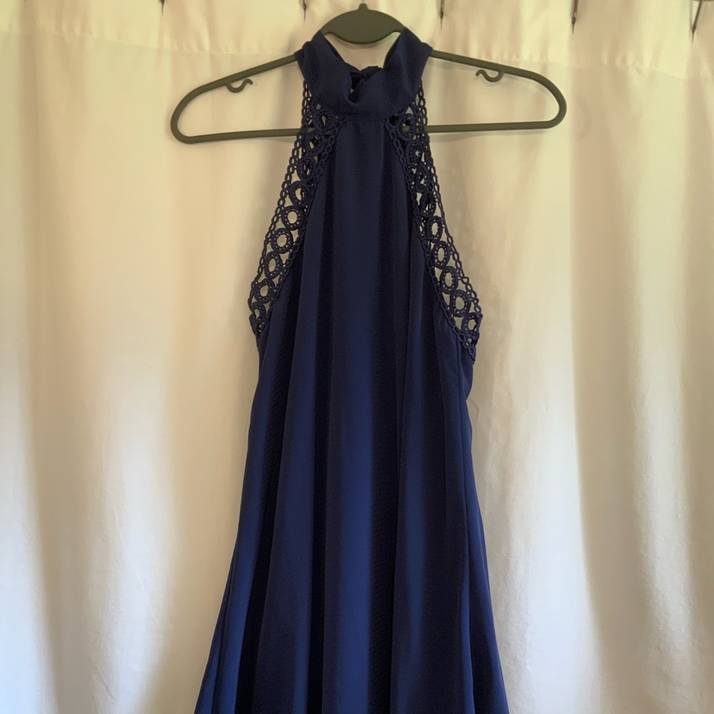 Lulu’s Navy Halter Dress with Open Back